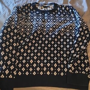 Nautica Black and White Geometric Crewneck Sweater